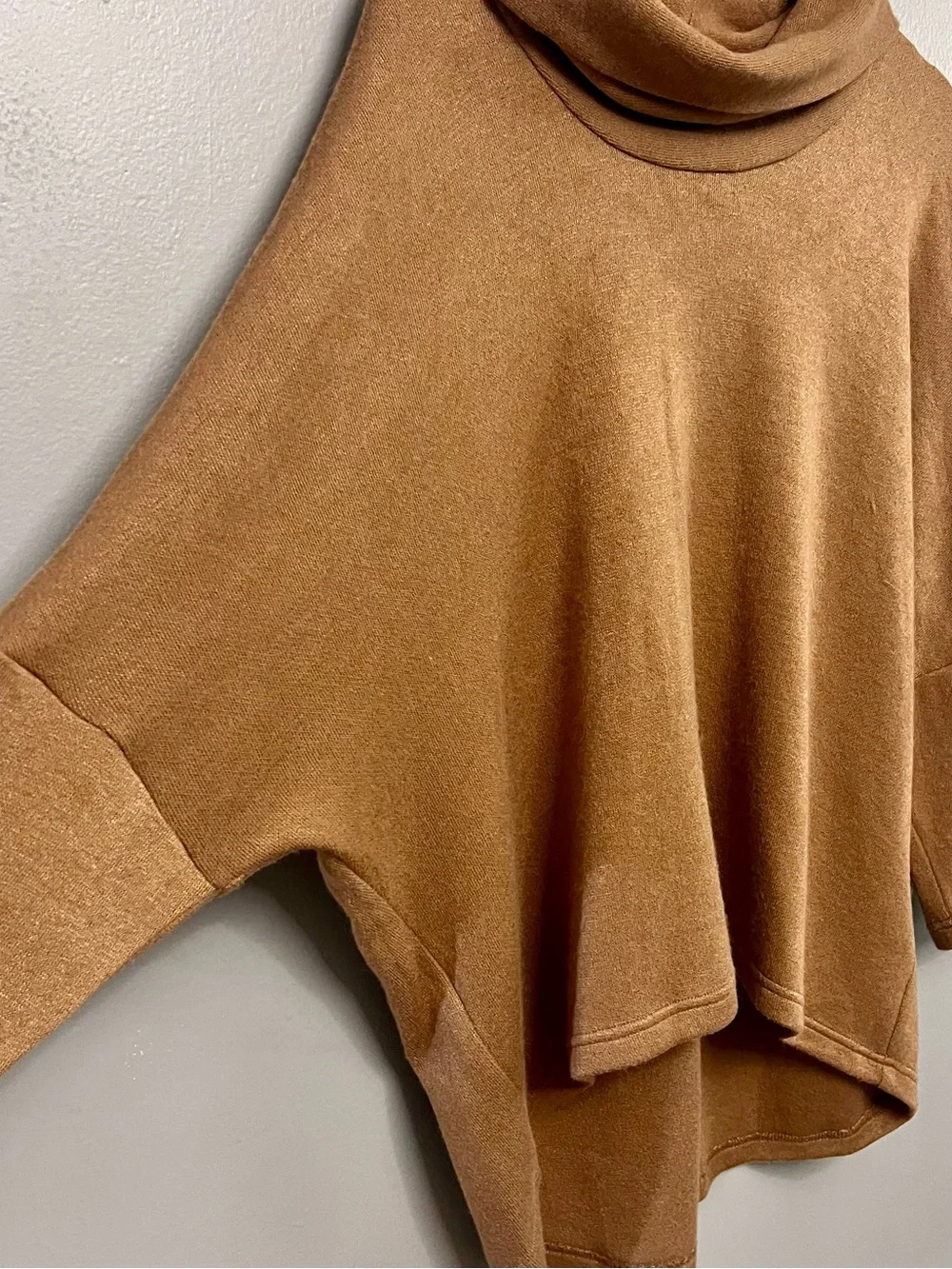 Boho Chic Camel Color Soft Sweater W/ Button Accents & Cowl Neck Size Medium
